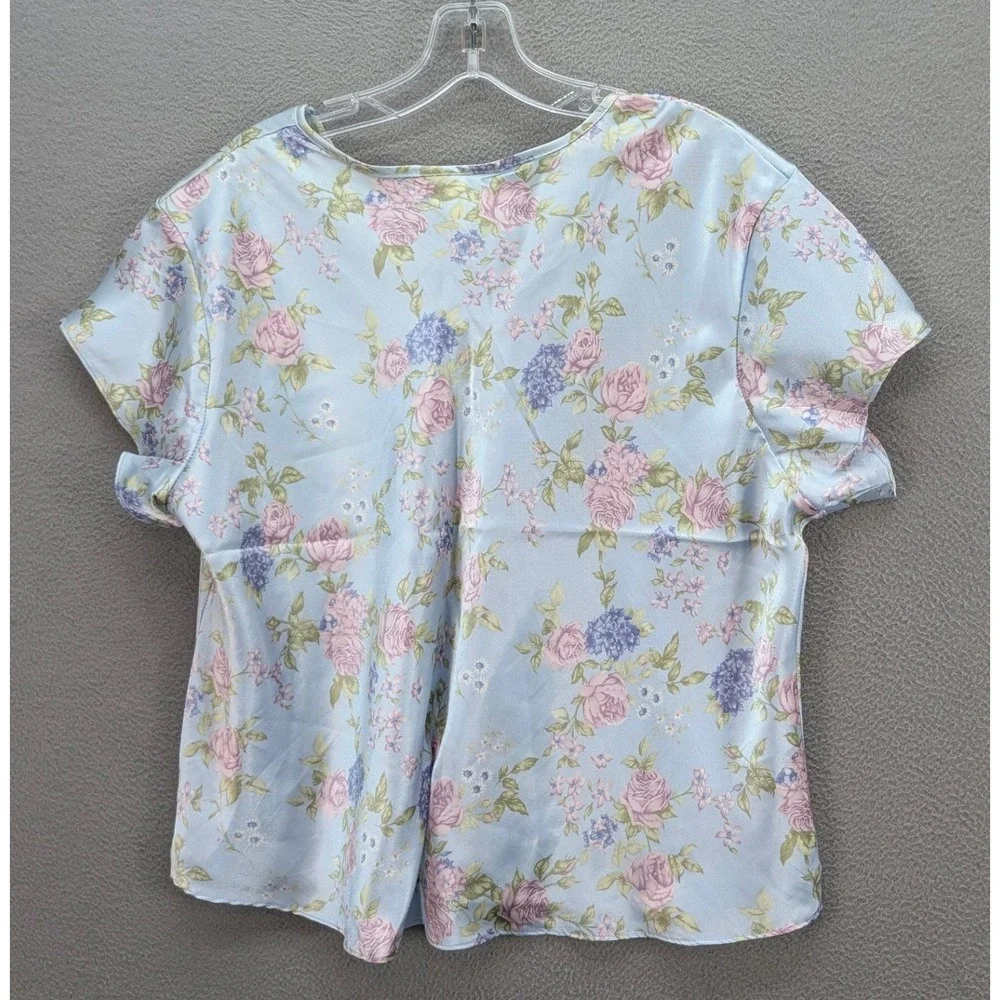 Kristine Tyler‎ Intimates Pajama Set Women's 3X Blue Floral Polyester Satin USA